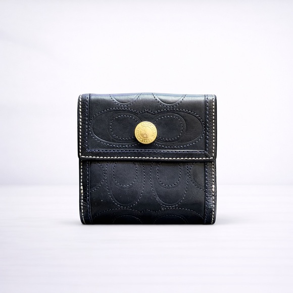 Coach Handbags - Coach Hampton Stitched Embossed TriFold Wallet Black Brass 2007